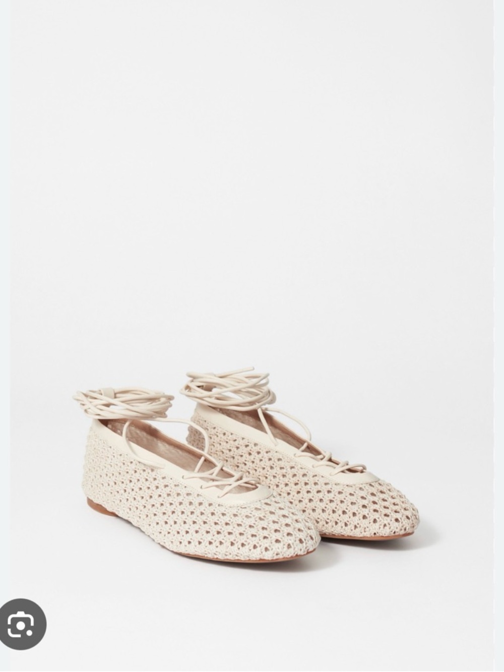 & Other Stories Cream Woven Lace-Up Ballet Flats with Ankle Ties